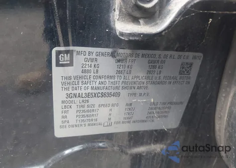 2012 Chevrolet Captiva Sport Lt from USA, damaged, VIN 3GNAL3E5XCS635409